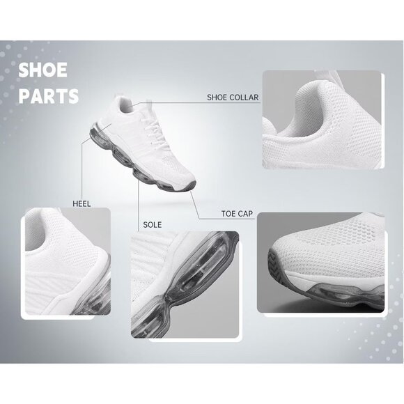 Women's Air Cushion Running Shoes Walking Jogging Sneakers Lace Up Tennis White - Picture 4 of 7